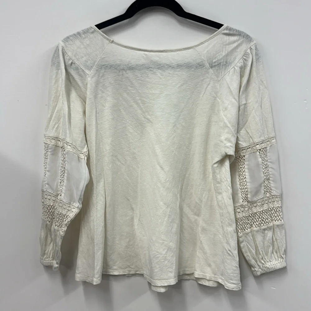Anthropologie Guest Editor crochet boho peasant long sleeve knit top xs